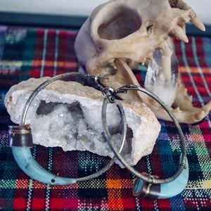 Antique Bronze Hoop Earrings w/ Horn Accents